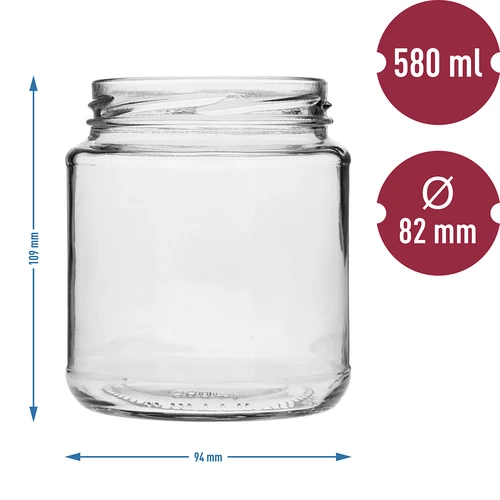 Twist-off befőttesüveg, grubasek 580 ml, bordó csavaros fedéllel, fi82/6, 6 db. - 5