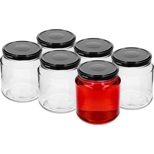 Twist-off befőttesüveg, „grubasek” 580 ml, fekete kupakkal, fi 82/6, 6 db - 2