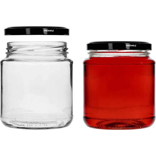 Twist-off befőttesüveg, „grubasek” 580 ml, fekete kupakkal, fi 82/6, 6 db - 3
