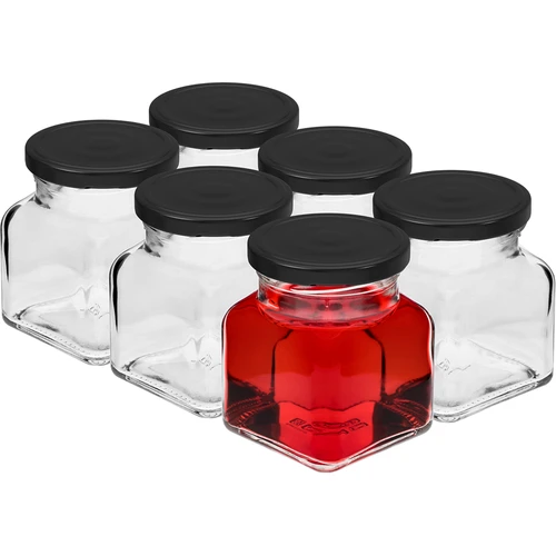 Twist-off üveg 120 ml - Négy sarok fi 53, fekete kupakkal, 6 db - 2