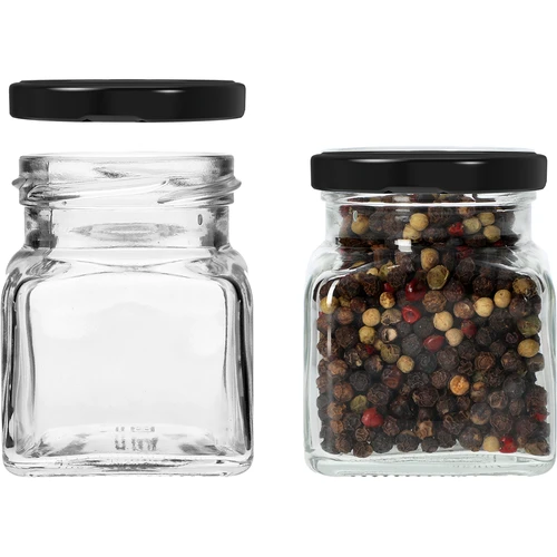 Twist-off üveg 120 ml - Négy sarok fi 53, fekete kupakkal, 6 db - 4