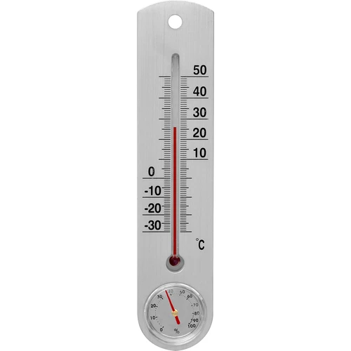Univerzális, ezüst színű hőmérő higrométerrel (-30 °C-tól +50 °C-ig) 25 cm