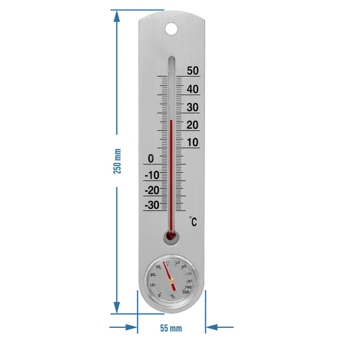 Univerzális, ezüst színű hőmérő higrométerrel (-30 °C-tól +50 °C-ig) 25 cm - 2