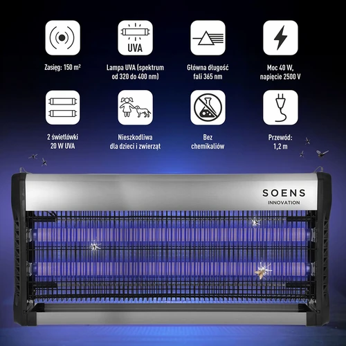 UVA rovarölő lámpa, 40 W, ezüst - 6