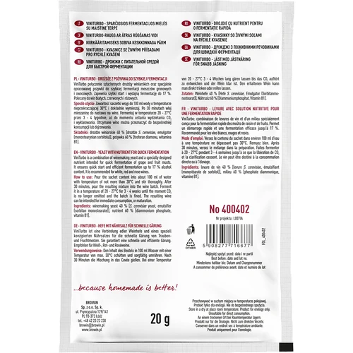 ViniTurbo - gyors erjesztéshez való élesztő, 20 g - 2