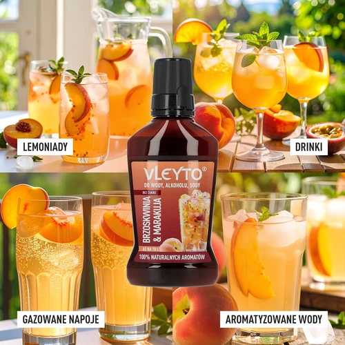 VLEYTO Őszibarack & Maracuja – természetes aromákat tartalmazó ízesítő esszencia, 250 ml - 7