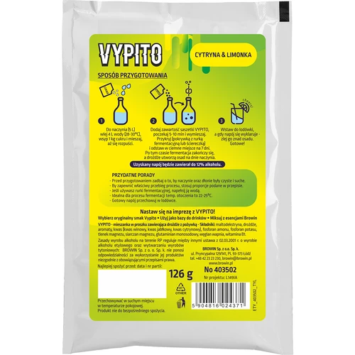 VYPITO 12%, 18 drinkhez való tasak - Citrom & lime, 126 g - 2