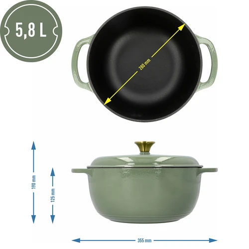 Zománcozott öntöttvas lábas - zsályazöld, 5,8L - 4
